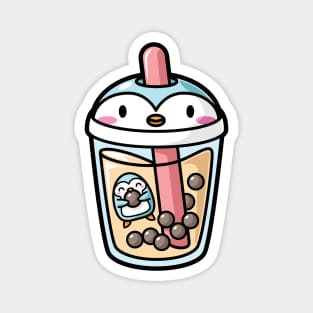 Bubble Tea with Cute Kawaii Penguin Inside Magnet