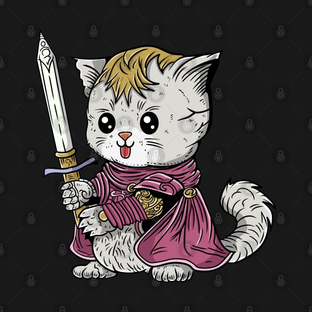 Cute Cat Warrior With Giant Sword Weapon and Red Hood by eijainspire