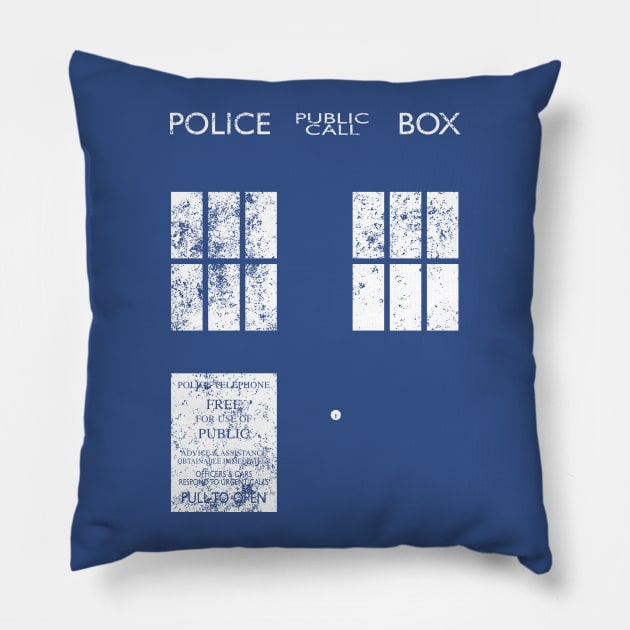 Dr Who TARDIS (distressed) Pillow by Function9