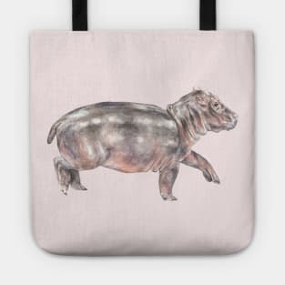 Watercolor Baby Tiptoeing Hippo Tote