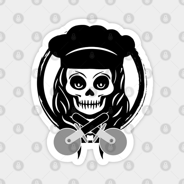 Female Pizza Chef Skull Black Logo Magnet by Nuletto