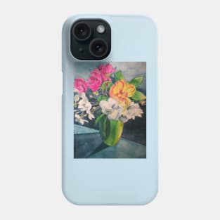 Vase of multicoloured roses in watercolour Phone Case