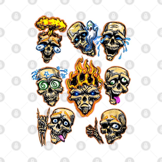 Flaming Silly Skull Faces by Shawnsonart