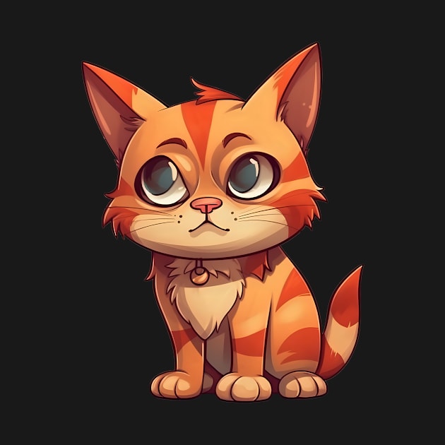 Cute cartoon orange cat looking to side by KOTYA