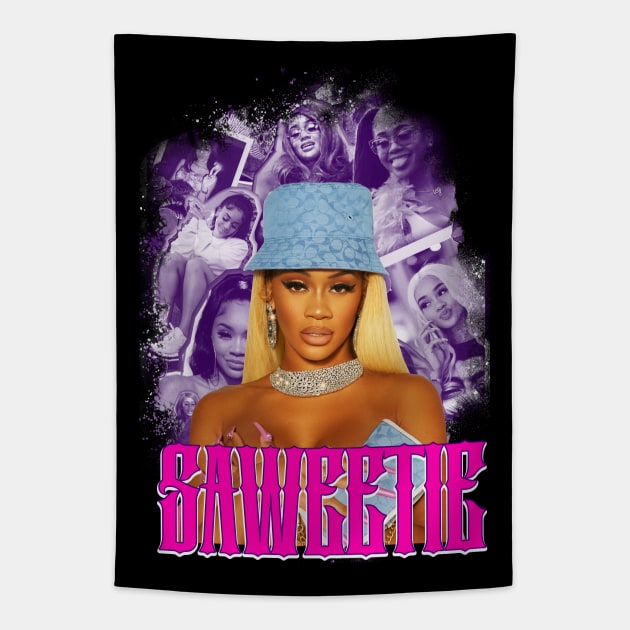 Saweetie Rapper design Tapestry by Planet of Tees