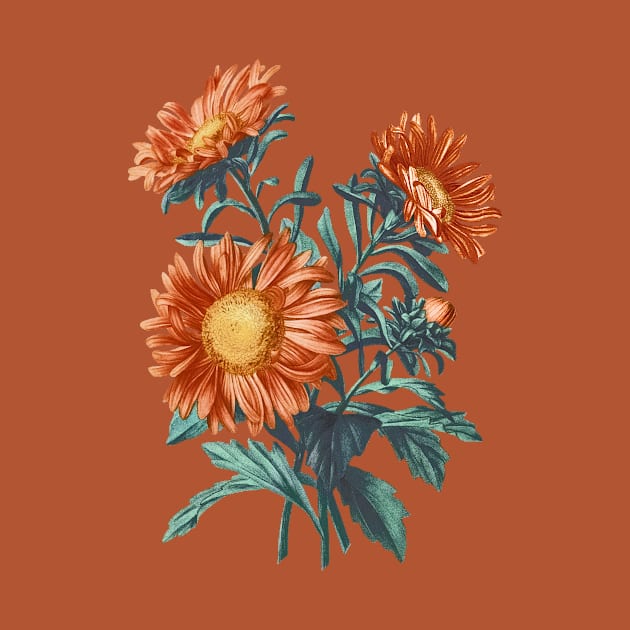 Teal orange flowers by PallKris