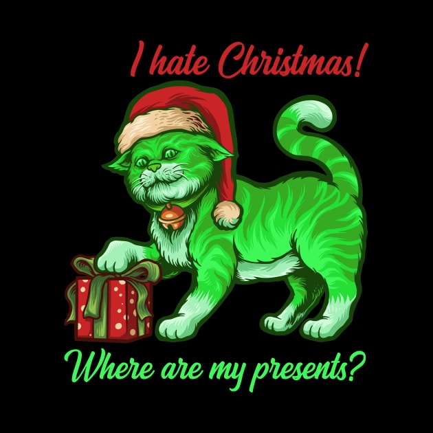 I hate Christmas Funny Poisonous Green Cat Santa Claus Gift by peter2art