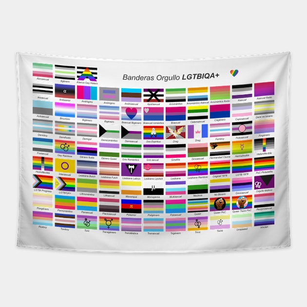 lgbtqia+ pride flags in Spanish Tapestry by YooY Studio