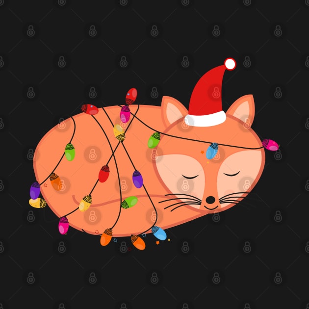 Cute sleeping fox with christmas light bulbs by GULSENGUNEL