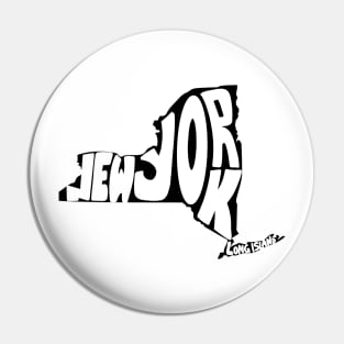 New York Map Outline Bubble Letters- black and white Pin