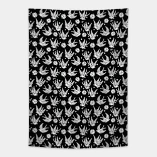 Sparrow Tattoo Pattern Variant Black and white Tapestry