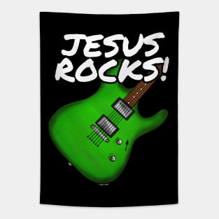 Jesus Rocks Electric Guitar Church Guitarist (Green) Tapestry