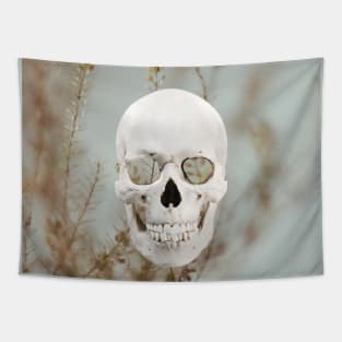 Grey Flower Skull Tapestry