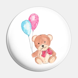 Cute Teddy Bear Watercolor Sweet Balloons Pin