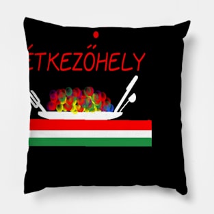 Hungary Eatery Design on Black Background Pillow