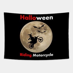 Halloween Witch riding Motorcycle Tapestry