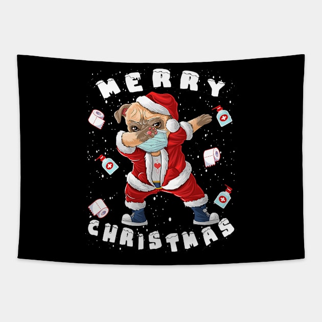 Merry Christmas 2020 Dog Santa Pug Christmas Costume Tapestry by lostbearstudios