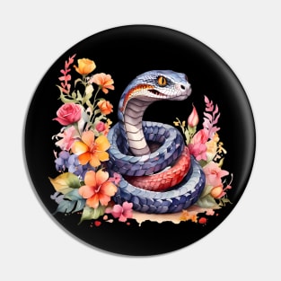 A snake decorated with beautiful watercolor flowers Pin