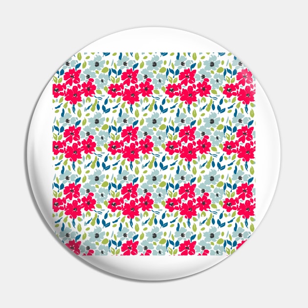 Ditsy Red and Blue Floral Pattern Pin by LThomasDesigns