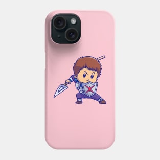 Cute Boy Knight With Shield And Spear Cartoon Phone Case