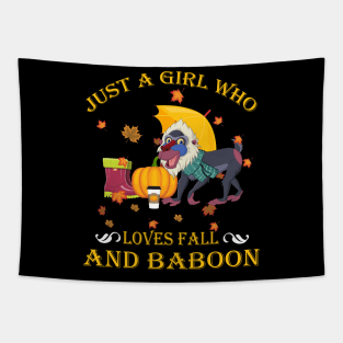 Just A Girl Who Loves Fall & Baboon Funny Thanksgiving Gift Tapestry