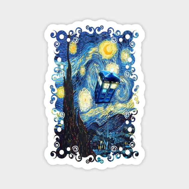 Blue Phone booth starry the night Magnet by Dezigner007