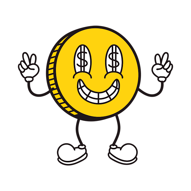 Funny Cartoon Coin Dollar Sign Design by hypedesigns19