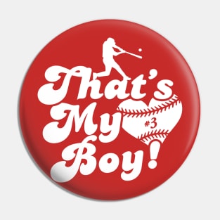 That's My Boy #3 Favorite Baseball Player Baseball Mom Dad Grandparent Pin