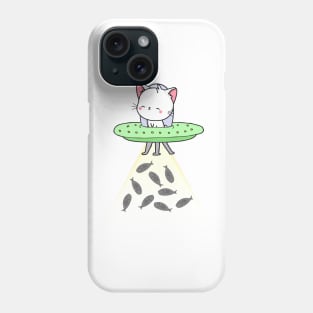 Funny white Cat is flying a spaceship Phone Case