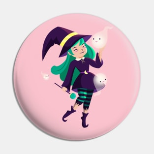 Witch With Ghosts Pin