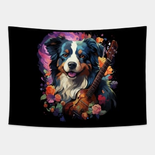 Border Collie Playing Guitar Tapestry