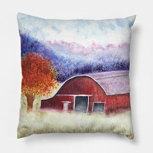 Misty Autumn Evening on the Farm Pillow