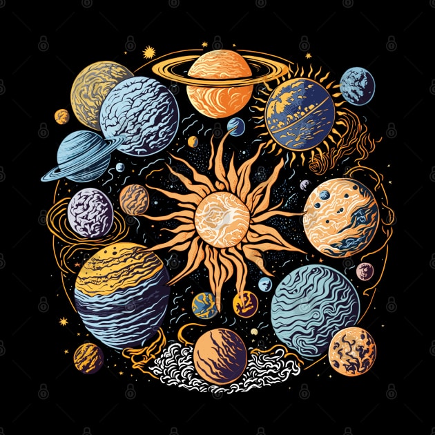 Van Gogh Style Solar System Graphic Design by TMBTM