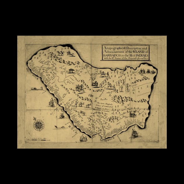 Vintage Barbados Pictorial Map (1657) by Bravuramedia