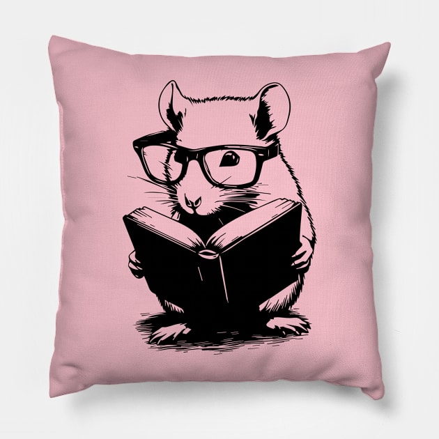 Rat Reading with Glasses Pillow by Md Abu Bakkar