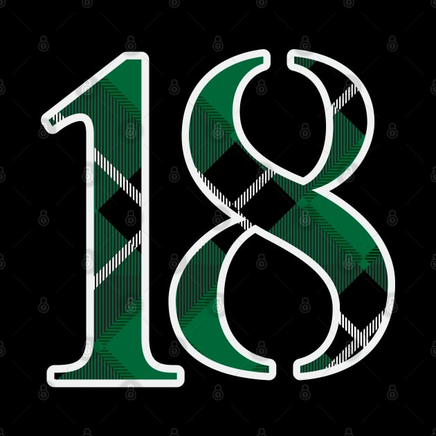 18 Sports Jersey Number Green Black Flannel by Design_Lawrence