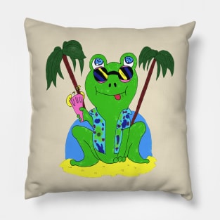 Frog At The Beach Pillow
