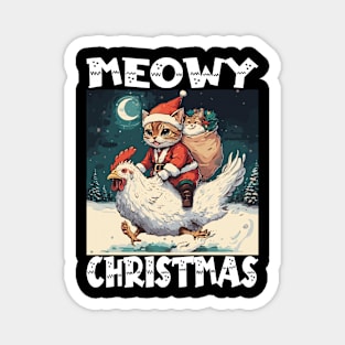 Meowy Christmas - 3, Funny Cute Cat on a Chicken Magnet