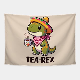 T-Rex: A Funny and Cute Dinosaur Drinking Tea Tapestry