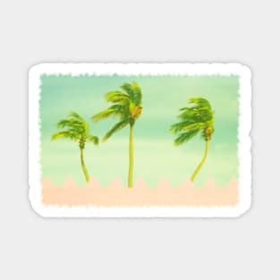 THREE PALM TREES AT THE BEACH Magnet