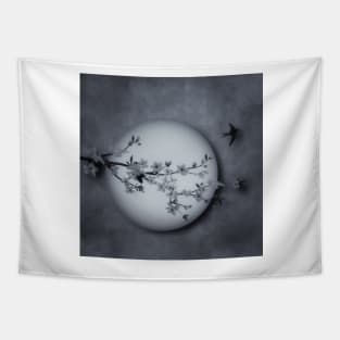 Cherry Blossom Moon In Grey Tapestry