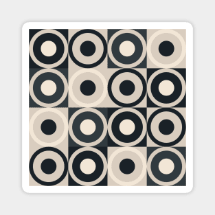 Retro Square and Circle Tile Black Cream and Slate Magnet