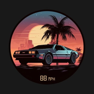 DeLorean inspired car at night with 88 mph palm tree T-Shirt