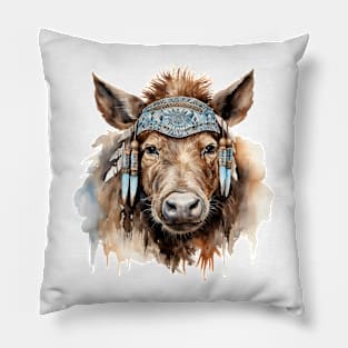 Watercolor Boho Wild Pig Pillow