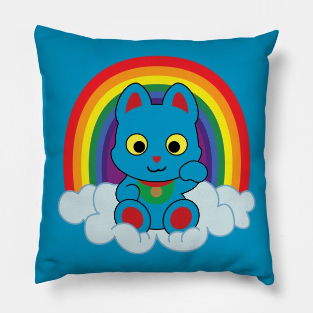 Rainbow Mankei Neko Dark Outline Pillow by StineBrunson