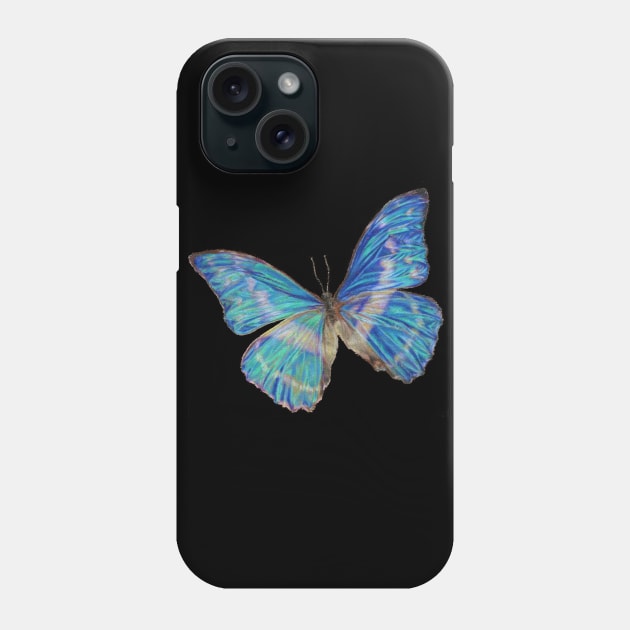 Blue Morpho Butterfly Hyperrealism Colored Pencil Drawing Phone Case by leiriin