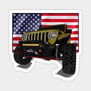 Jeep with American Flag - Harvest Tan Essential Magnet