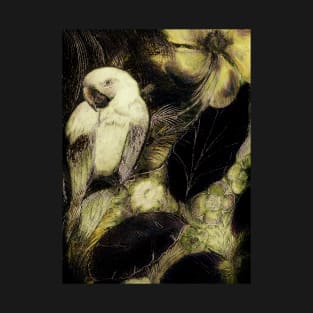 SEPIA VINTAGE DECO PARROT POSTER EXOTIC MACAW ART DRAWING PRINT T-Shirt