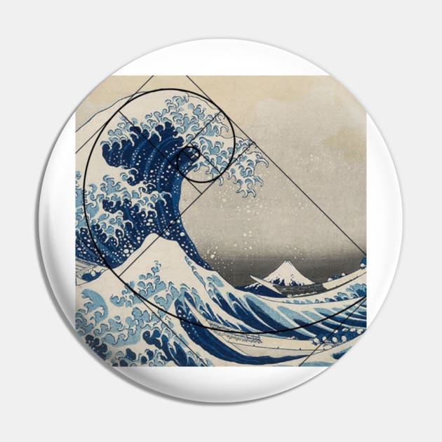 Golden Ratio - Great Wave of Kamagawa - Fibonacci Spiral Pin by Didjeridingo