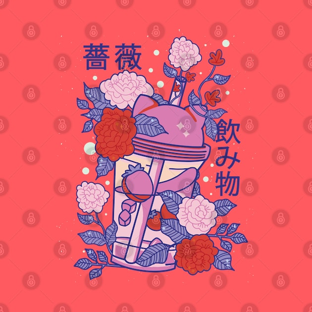 Kawaii Japanese Floral Cat Bubble Tea by Sugoi Otaku Gifts